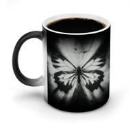 Jubonexis Tazza da caffè in ceramica con motivo a farfalla complessa, colore astratto, cambia colore, colore nero e bianco, 325 ml