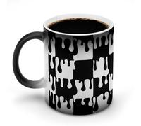 Jubonexis Tazza da caffè in ceramica con motivo a scacchi e gocce che si sciolgono, cambia colore, tazza da caffè in ceramica, 325 ml