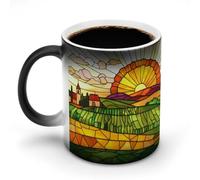 Jubonexis Tazza da caffè in ceramica con motivo astratto che cambia colore al tramonto incandescente, 325 ml