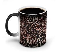 Jubonexis Tazza da caffè in ceramica con motivo astratto, colore oro rosa, cambia calore, divertente, 325 ml