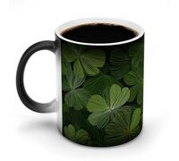 Jubonexis Tazza da caffè in ceramica con motivo astratto con foglie verdi che cambiano colore, cambia colore, divertente tazza da tè e acqua, 325 ml