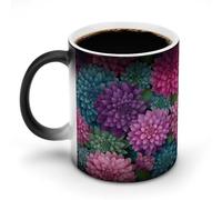 Jubonexis Tazza da caffè in ceramica con motivo astratto floreale colorato con dalia, cambia colore, 325 ml