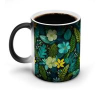 Jubonexis Tazza da caffè in ceramica con motivo astratto floreale con foglie verdi che cambiano colore, cambia colore, tazza da caffè divertente da 325 ml