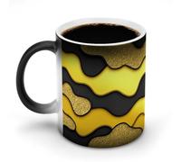 Jubonexis Tazza da caffè in ceramica con motivo astratto nero dorato e linee ondulate che cambiano colore, cambiano calore, tazza da caffè divertente da 325 ml