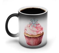 Jubonexis Tazza da caffè in ceramica con motivo cupcake ad acquerello con fiocco di neve, cambia colore, 325 ml