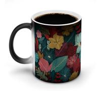 Jubonexis Tazza da caffè in ceramica con motivo floreale astratto che cambia colore, cambia calore, tazza da tè e acqua, 325 ml