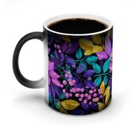 Jubonexis Tazza da caffè in ceramica con motivo floreale astratto colorato che cambia colore, cambia calore, tazza da tè e acqua, 325 ml