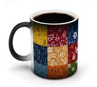 Jubonexis Tazza da caffè in ceramica con motivo floreale astratto e fiori colorati, cambia colore, 325 ml