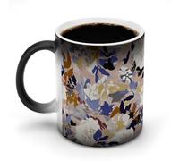 Jubonexis Tazza da caffè in ceramica con motivo floreale astratto e floreale, cambia colore, cambia calore, tazza da tè e acqua, 325 ml