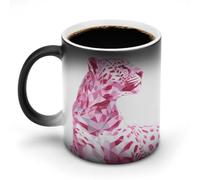 Jubonexis Tazza da caffè in ceramica con motivo geometrico astratto, leopardo rosa, cambia colore, cambia calore, tazza da caffè divertente da 325 ml
