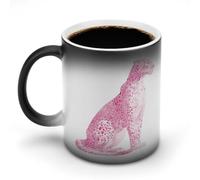 Jubonexis Tazza da caffè in ceramica con motivo leopardato rosa astratto che cambia colore, cambia calore, tazza da tè e acqua, 325 ml