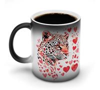 Jubonexis Tazza da caffè in ceramica con motivo leopardato rosso e rosa con motivo astratto che cambia colore, tazza da caffè e caffè, 325 ml