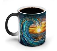 Jubonexis Tazza da caffè in ceramica con onde dell'oceano che cambia colore, cambia calore, tazza da caffè divertente da 325 ml