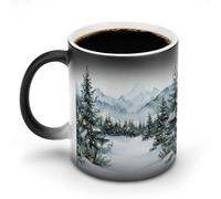 Jubonexis Tazza da caffè in ceramica con paesaggio natalizio con neve che cambia colore, cambia colore, tazza da caffè divertente da 325 ml