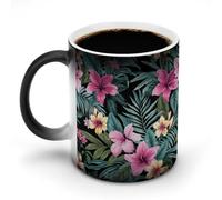 Jubonexis Tazza da caffè in ceramica con piante tropicali che cambiano colore, cambia calore, tazza da caffè divertente da 325 ml