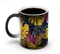 Jubonexis Tazza da caffè in ceramica con piante tropicali che cambiano colore dorato, tazza da caffè divertente da 325 ml