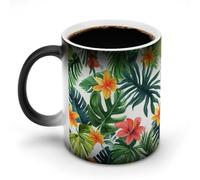 Jubonexis Tazza da caffè in ceramica con piante tropicali estive che cambiano colore, cambia calore, tazza da caffè divertente da 325 ml