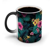 Jubonexis Tazza da caffè in ceramica con piante tropicali, foglie verdi, fiori che cambiano colore, cambia il calore, tazza da caffè divertente da 325 ml