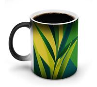 Jubonexis Tazza da caffè in ceramica con piante verdi astratte che cambiano colore, cambia calore, tazza da caffè divertente da 325 ml