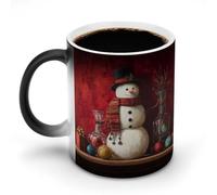 Jubonexis Tazza da caffè in ceramica con pupazzo di neve in piedi su mensola, stile vintage, cambia colore, 325 ml