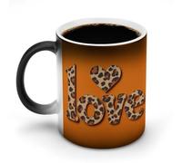 Jubonexis Tazza da caffè in ceramica con scritta "Love in Leopard Print" e cuore che cambia colore, cambia il calore, tazza da caffè divertente da 325 ml