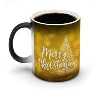Jubonexis Tazza da caffè in ceramica con scritta "Merry Christmas Tree on Lemon Yellow" che cambia colore, 325 ml