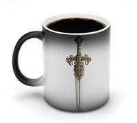Jubonexis Tazza da caffè in ceramica con spada medievale che cambia colore, cambia calore, divertente tazza da tè o acqua, 325 ml
