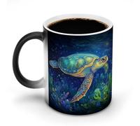 Jubonexis Tazza da caffè in ceramica con tartaruga marina che nuota stravagante arte dell'oceano che cambia colore, cambia calore, tazza da caffè divertente da 325 ml