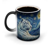 Jubonexis Tazza da caffè in ceramica con tigre bianca in grassetto stile vorticoso che cambia colore, cambia colore, tazza da caffè divertente da 325 ml