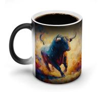 Jubonexis Tazza da caffè in ceramica con toro spagnolo che cambia colore, cambia il calore, divertente tazza da tè e acqua, 325 ml