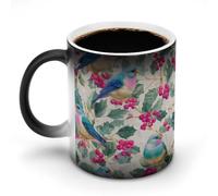 Jubonexis Tazza da caffè in ceramica con uccellino natalizio che cambia colore, cambia colore, in stile vintage, colori pastello, tazza da tè o acqua, 325 ml