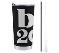 Jubonexis Tazza da viaggio Bye 2025 da 590 ml, in bianco e nero, in acciaio inox, isolata sottovuoto, con coperchio con cannuccia e spazzola per la pulizia