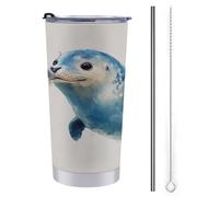 Jubonexis Tazza da viaggio da 590 ml, bottiglia d'acqua con sigillo sorridente per il nuoto, in acciaio inox, con coperchio con cannuccia e spazzola per la pulizia