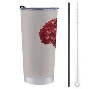Jubonexis Tazza da viaggio da 590 ml, con cuore rosso e cervello umano, in acciaio inox, isolata sottovuoto, con coperchio con cannuccia e spazzola per la pulizia