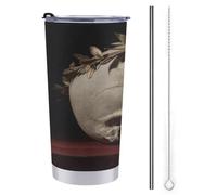 Jubonexis Tazza da viaggio da 590 ml con teschio antico con una bottiglia d'acqua con ramo di ulivo, tazza da caffè isolata sottovuoto in acciaio inox con coperchio con cannuccia e spazzola per la