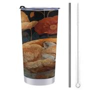 Jubonexis Tazza da viaggio da 590 ml, coppia di bottiglie d'acqua con volpi, in acciaio inox, isolamento sottovuoto, con coperchio con cannuccia e spazzola per la pulizia