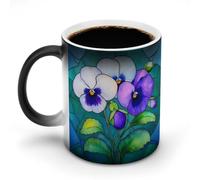 Jubonexis Tazza in vetro colorato blu viola del pensiero che cambia colore, cambia calore, tazza da caffè in ceramica novità divertente tazza da tè acqua 325 ml