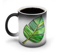 Jubonexis Tazza in vetro colorato con foglie di banana tropicali che cambiano colore, cambia calore, tazza da caffè in ceramica, divertente tazza da tè o acqua, 325 ml