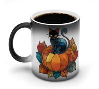 Jubonexis Tazza in vetro colorato con gatto nero e zucca arancione che cambia colore, tazza da caffè in ceramica che cambia calore, divertente tazza da tè e acqua, 325 ml