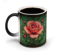 Jubonexis Tazza in vetro colorato, elegante rosa con boccioli che cambia colore, cambia calore, tazza da caffè in ceramica, divertente tazza da tè e acqua, 325 ml