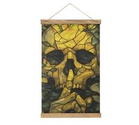 Jubonexis Tela dipinta su tela con cornice in legno per appendere poster da appendere alla parete con vetro colorato di un teschio
