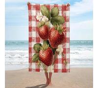 Jubonexis Telo mare a scacchi rossi fragola in microfibra senza sabbia, asciugamano da doccia grande, multiuso, assorbente, per bagno e piscina, 130 x 80 cm