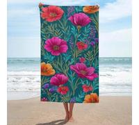 Jubonexis Telo mare colorato con fiori selvatici su foglia di tè in microfibra senza sabbia, asciugamano da doccia grande, multiuso, assorbente, per bagno e piscina, 130 x 80 cm