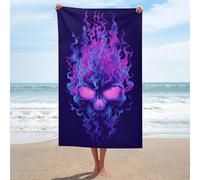 Jubonexis Telo mare con teschio con fiamme nere e viola, asciugamano da spiaggia in microfibra senza sabbia, asciugamano da doccia grande, multiuso, assorbente, per bagno e piscina, 130 x 80 cm