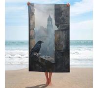 Jubonexis Telo mare gotico nero con corvo in pietra rotta, asciugamano da spiaggia in microfibra senza sabbia, asciugamano grande multiuso assorbente per bagno piscina 130 x 80 cm