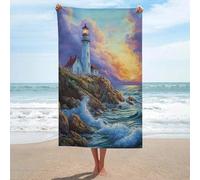 Jubonexis Telo mare in microfibra senza sabbia, con faro e torre costiera, grande, multiuso, assorbente, per bagno e piscina, 130 x 80 cm