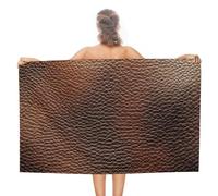 Jubonexis Telo mare marrone con motivo in pelle grande, in microfibra, senza sabbia, asciugamano da doccia grande, multiuso, assorbente, per bagno e piscina, 130 x 80 cm