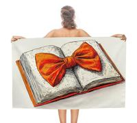 Jubonexis Telo mare retrò arancione con fiocco sul libro, asciugamano da spiaggia in microfibra senza sabbia, grande asciugamano da doccia multiuso assorbente per bagno piscina 130 x 80 cm
