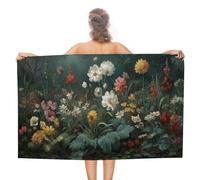 Jubonexis Telo mare vintage con campo di fiori selvatici in microfibra senza sabbia, asciugamano da doccia grande, multiuso, assorbente, per bagno e piscina, 130 x 80 cm