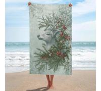Jubonexis Telo mare vintage con renna natalizia in microfibra senza sabbia, grandi asciugamani da doccia multiuso assorbente per bagno piscina 130 x 80 cm